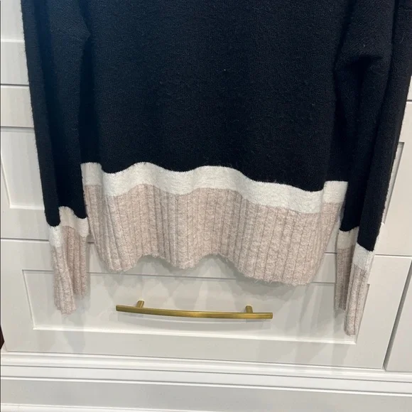 Central Park West Oversized Black and Cream Mockneck Sweater - Picture 3 of 5